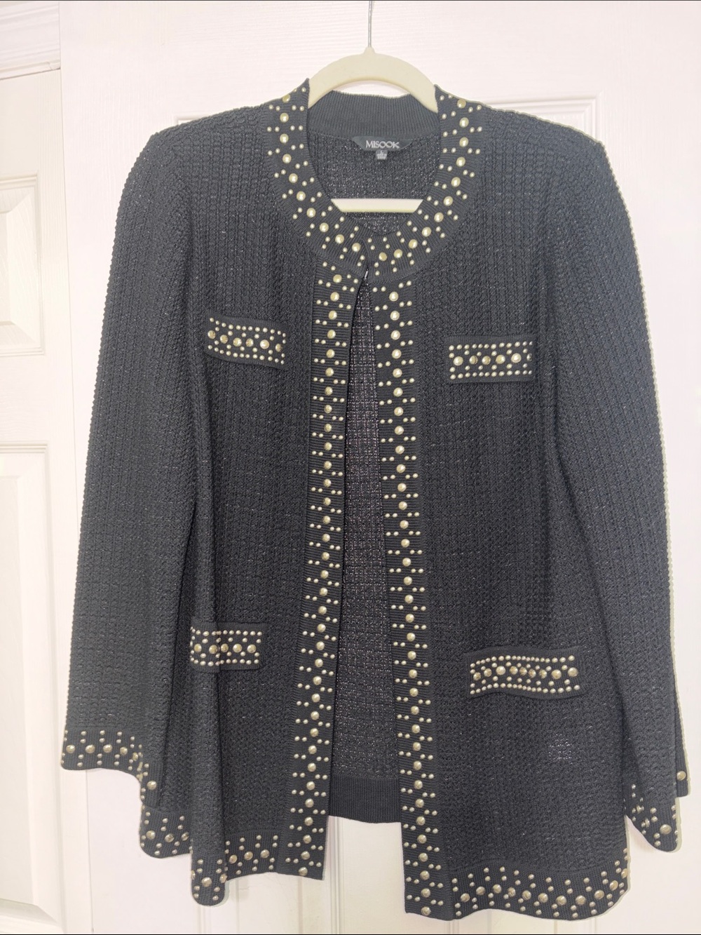 Misook Black Bouclé Jacket with Gold Stud Trim- size Large. Perfect condition